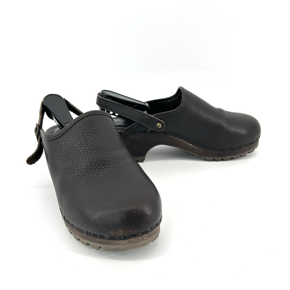 Eddie Bauer Womens Leather Clogs Size 8 Brown Chunky Wood Heel Comfort Y2K Mules